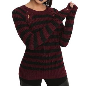 Black And Burgundy Striped Sweater